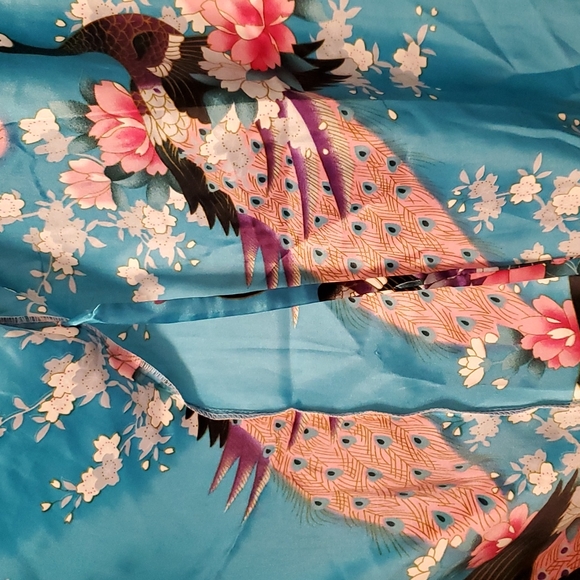 Silk Aqua Blue Peacock Night/Day Robe - Picture 2 of 4